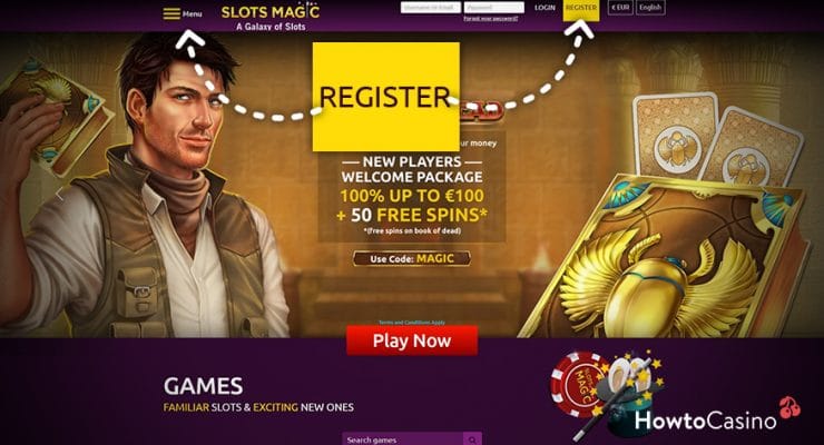 Go to Slotsmagic.com and Click Register